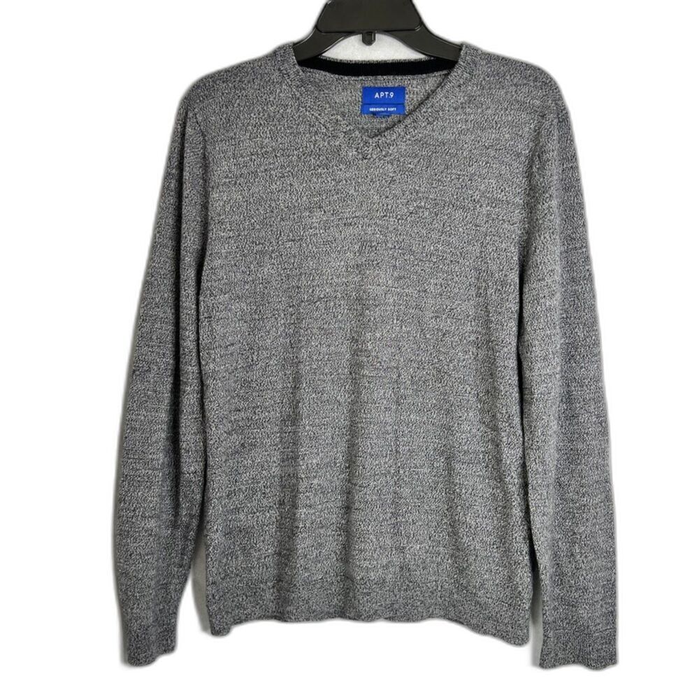 Apt. 9 Mottled Gray Seriously Soft Wool Blend Pullover Vneck Sweater Sz MD